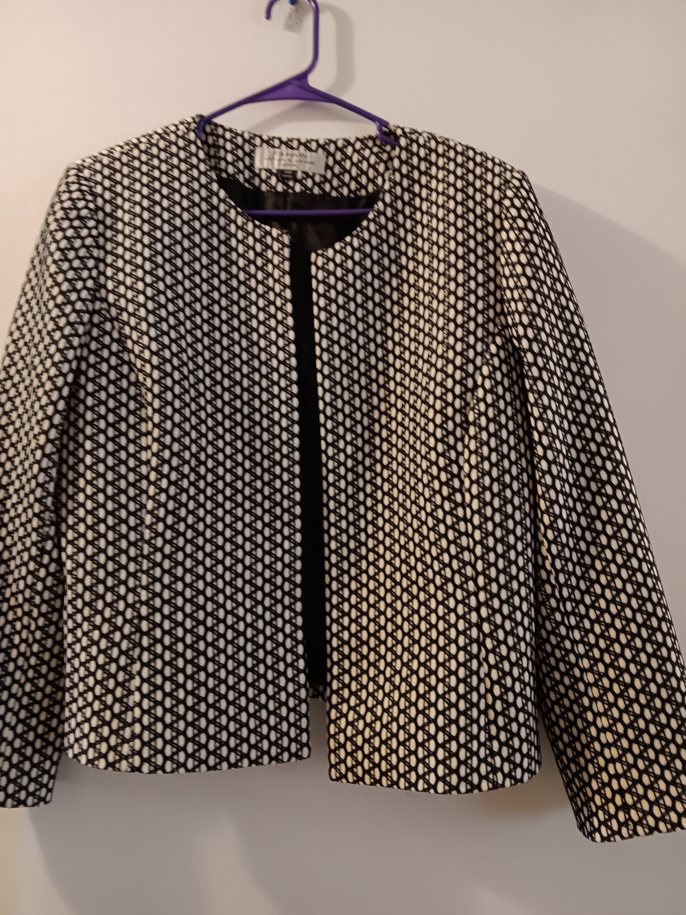 Tahari Asl Black White Open Front Blazer Jacket